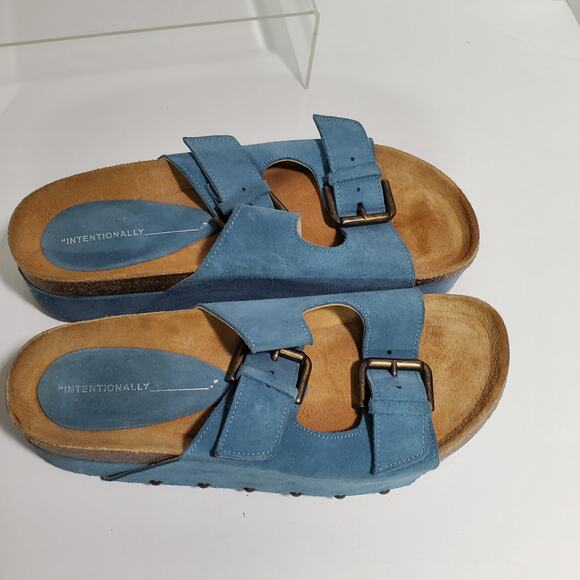 Free People Intentionally Blank Sandals Womens 9.5-10 EU 40 Blue Cork Flatform - Picture 5 of 16